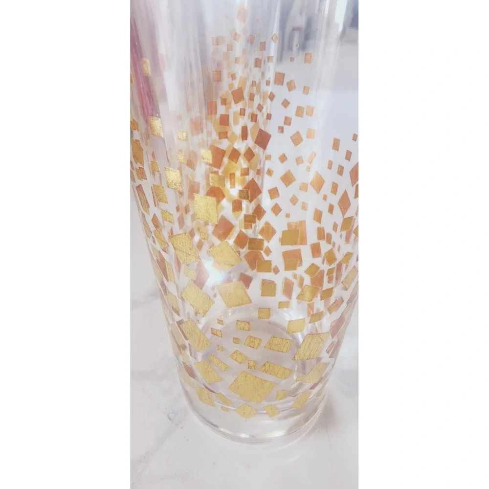 Vintage Mid-Century Mod Metallic Gold Confetti Highball Tumbler Glasses Set of 3